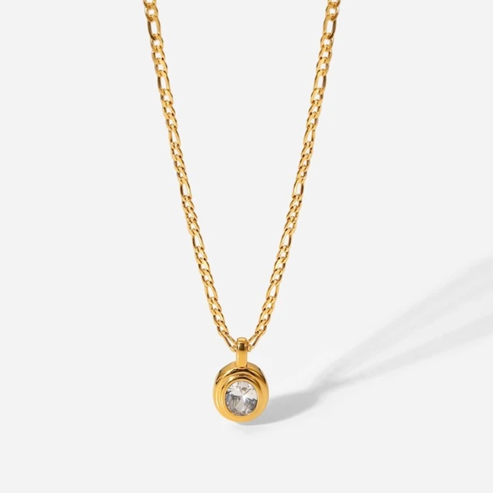 18K Gold Plated Figaro Chain Necklace*Diamond Necklace*Waterproof Jewelry*